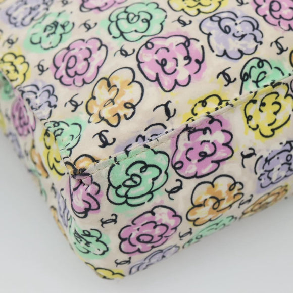 CHANEL Tote Bag Nylon White Silver CC Auth 130496