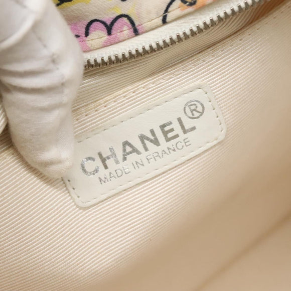 CHANEL Tote Bag Nylon White Silver CC Auth 130496