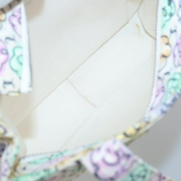 CHANEL Tote Bag Nylon White Silver CC Auth 130496