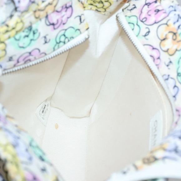 CHANEL Tote Bag Nylon White Silver CC Auth 130496