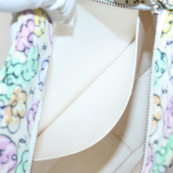 CHANEL Tote Bag Nylon White Silver CC Auth 130496