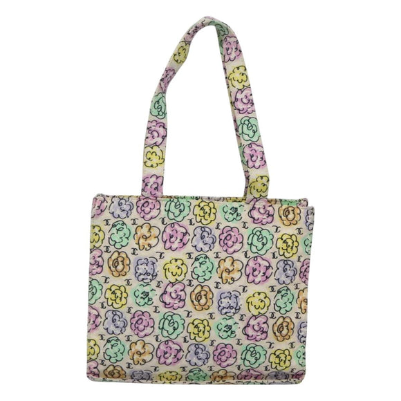 CHANEL Tote Bag Nylon White Silver CC Auth 130496