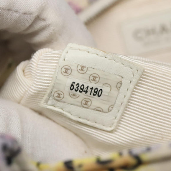 CHANEL Tote Bag Nylon White Silver CC Auth 130496