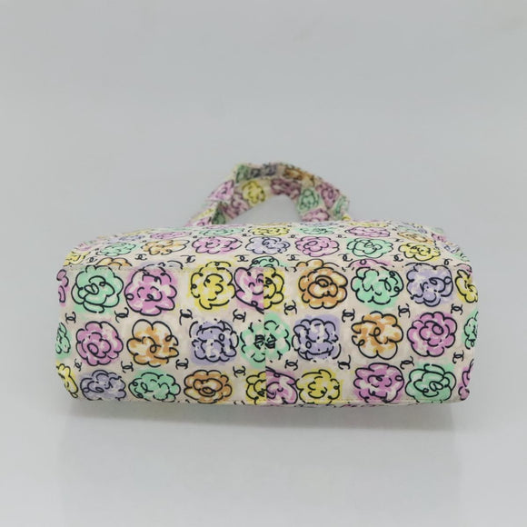 CHANEL Tote Bag Nylon White Silver CC Auth 130496