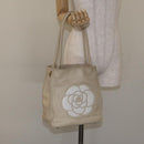CHANEL Camelia Tote Bag Lamb Skin Beige Gold CC Auth 130497-20