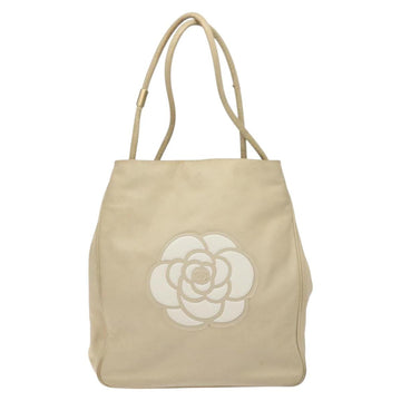 CHANEL Camelia Tote Bag Lamb Skin Beige Gold CC Auth 130498 - 0