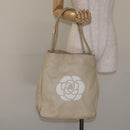 CHANEL Camelia Tote Bag Lamb Skin Beige Gold CC Auth 130498-21