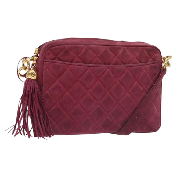 CHANEL Matelasse Shoulder Bag Suede Pink Gold CC Auth 130499