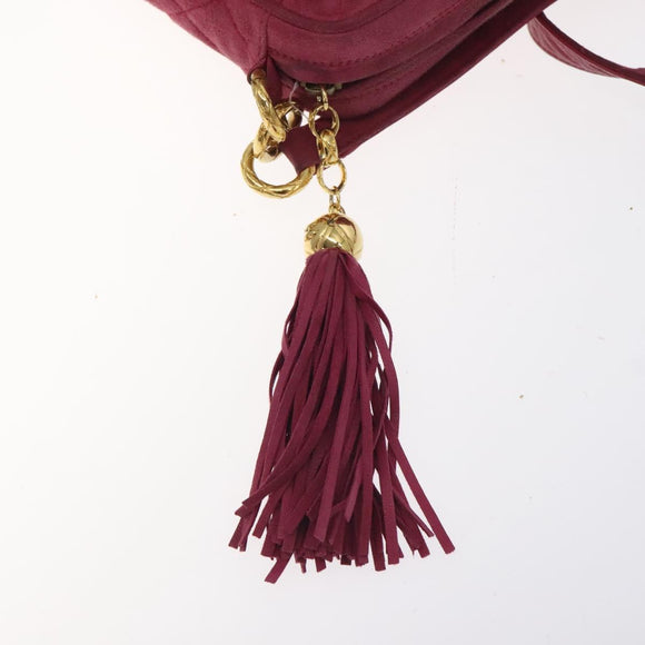 CHANEL Matelasse Shoulder Bag Suede Pink Gold CC Auth 130499