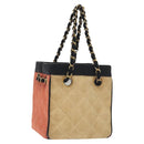 CHANEL Matelasse Chain Hand Bag Raffia Orange Gold CC Auth 130503-1