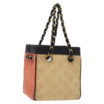 CHANEL Matelasse Chain Hand Bag Raffia Orange Gold CC Auth 130503