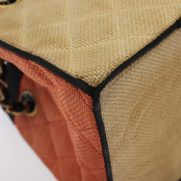 CHANEL Matelasse Chain Hand Bag Raffia Orange Gold CC Auth 130503