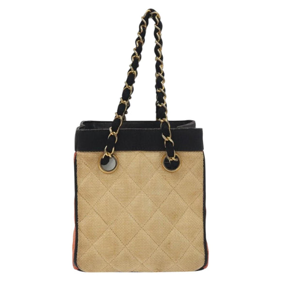 CHANEL Matelasse Chain Hand Bag Raffia Orange Gold CC Auth 130503