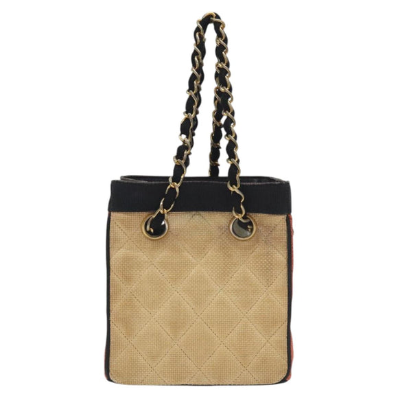 CHANEL Matelasse Chain Hand Bag Raffia Orange Gold CC Auth 130503