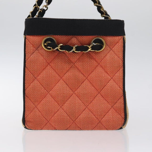 CHANEL Matelasse Chain Hand Bag Raffia Orange Gold CC Auth 130503
