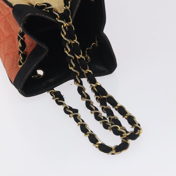 CHANEL Matelasse Chain Hand Bag Raffia Orange Gold CC Auth 130503