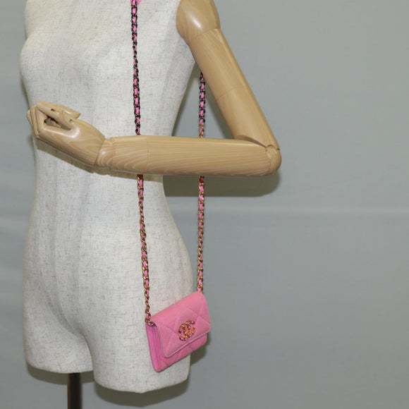 CHANEL Matelasse Chain Shoulder Bag Canvas Pink Gold CC Auth 130507M