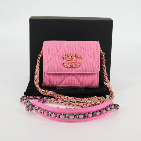 CHANEL Matelasse Chain Shoulder Bag Canvas Pink Gold CC Auth 130507M