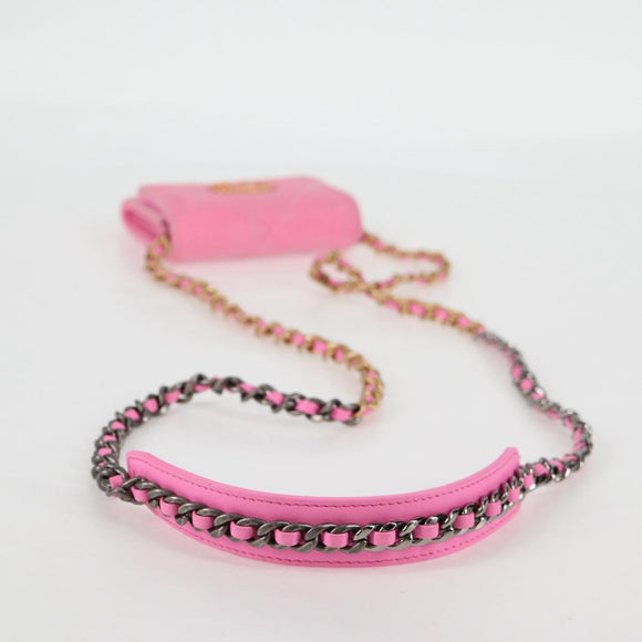 CHANEL Matelasse Chain Shoulder Bag Canvas Pink Gold CC Auth 130507M