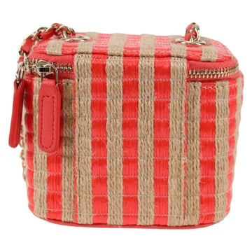 CHANEL Chain Shoulder Bag Raffia Red Gold CC Auth 130508M - 0