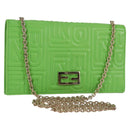 FENDI Chain Shoulder Wallet Leather Green Gold Auth 130512M-1
