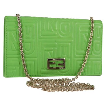 FENDI Chain Shoulder Wallet Leather Green Gold Auth 130512M