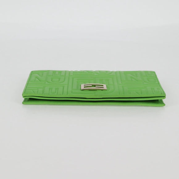 FENDI Chain Shoulder Wallet Leather Green Gold Auth 130512M