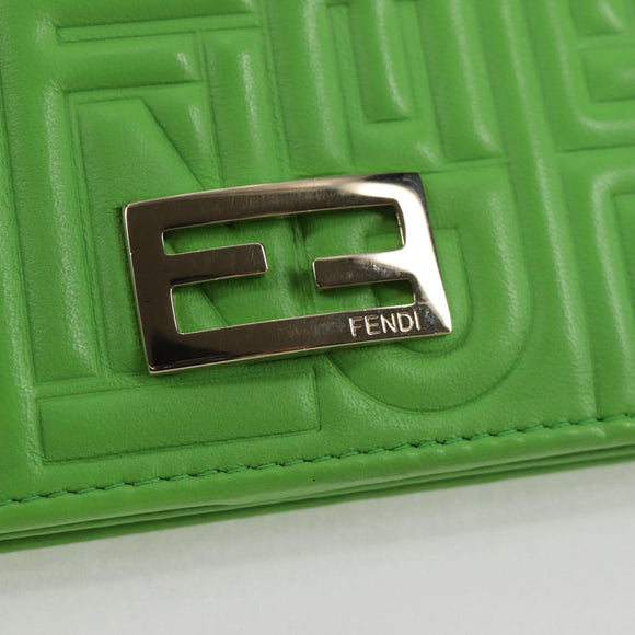FENDI Chain Shoulder Wallet Leather Green Gold Auth 130512M