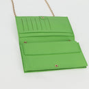 FENDI Chain Shoulder Wallet Leather Green Gold Auth 130512M-10