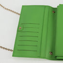 FENDI Chain Shoulder Wallet Leather Green Gold Auth 130512M-19