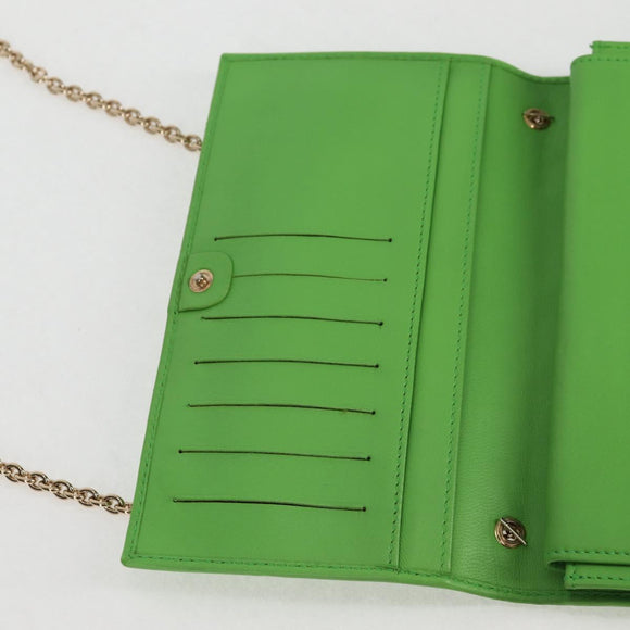 FENDI Chain Shoulder Wallet Leather Green Gold Auth 130512M