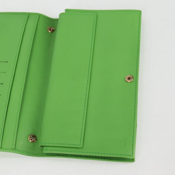 FENDI Chain Shoulder Wallet Leather Green Gold Auth 130512M