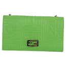 FENDI Chain Shoulder Wallet Leather Green Gold Auth 130512M-13