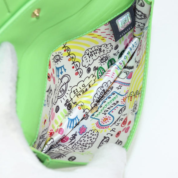 FENDI Chain Shoulder Wallet Leather Green Gold Auth 130512M