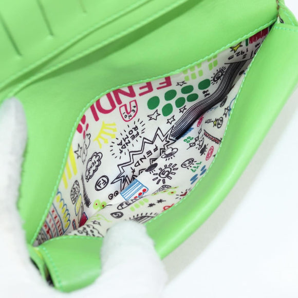 FENDI Chain Shoulder Wallet Leather Green Gold Auth 130512M