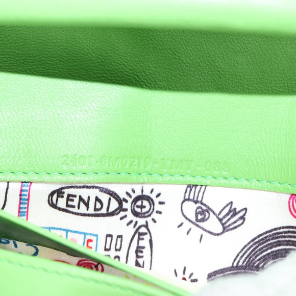 FENDI Chain Shoulder Wallet Leather Green Gold Auth 130512M