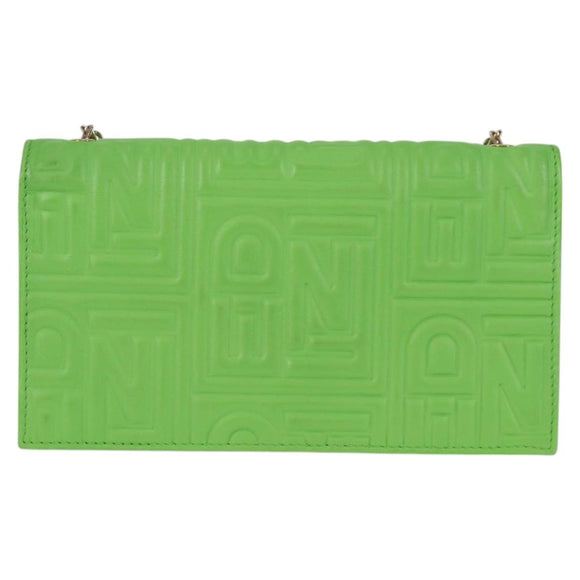 FENDI Chain Shoulder Wallet Leather Green Gold Auth 130512M