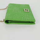 FENDI Chain Shoulder Wallet Leather Green Gold Auth 130512M-4
