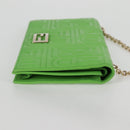 FENDI Chain Shoulder Wallet Leather Green Gold Auth 130512M-5