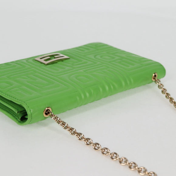 FENDI Chain Shoulder Wallet Leather Green Gold Auth 130512M
