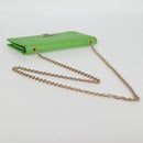 FENDI Chain Shoulder Wallet Leather Green Gold Auth 130512M-8