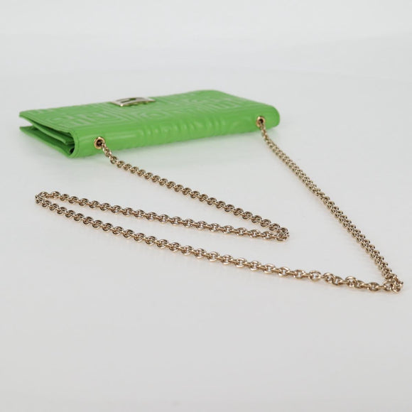 FENDI Chain Shoulder Wallet Leather Green Gold Auth 130512M