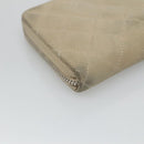 CHANEL Matelasse Long Wallet Suede Beige Silver CC Auth 130516-17