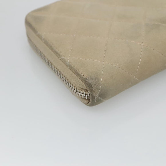 CHANEL Matelasse Long Wallet Suede Beige Silver CC Auth 130516