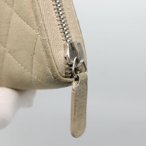 CHANEL Matelasse Long Wallet Suede Beige Silver CC Auth 130516