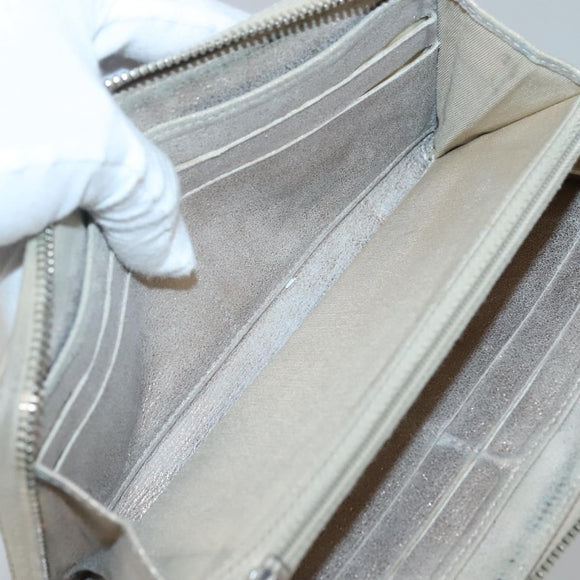 CHANEL Matelasse Long Wallet Suede Beige Silver CC Auth 130516