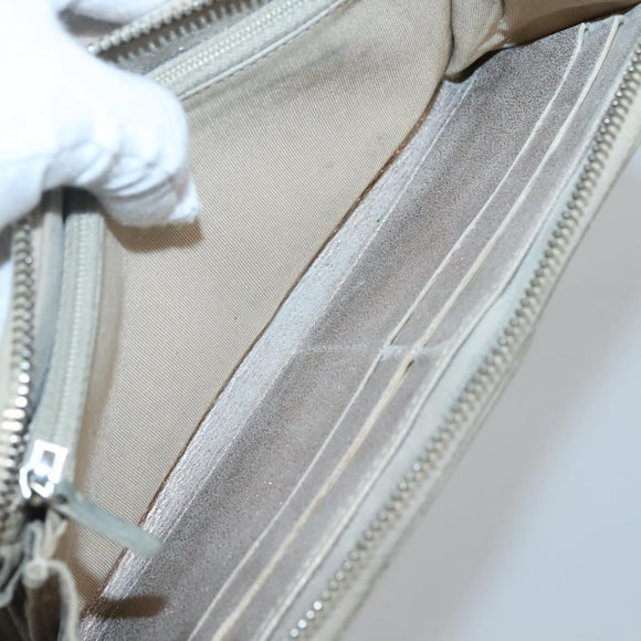 CHANEL Matelasse Long Wallet Suede Beige Silver CC Auth 130516