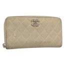 CHANEL Matelasse Long Wallet Suede Beige Silver CC Auth 130516-1