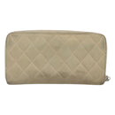 CHANEL Matelasse Long Wallet Suede Beige Silver CC Auth 130516-2