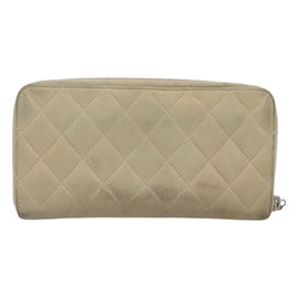 CHANEL Matelasse Long Wallet Suede Beige Silver CC Auth 130516 - 0